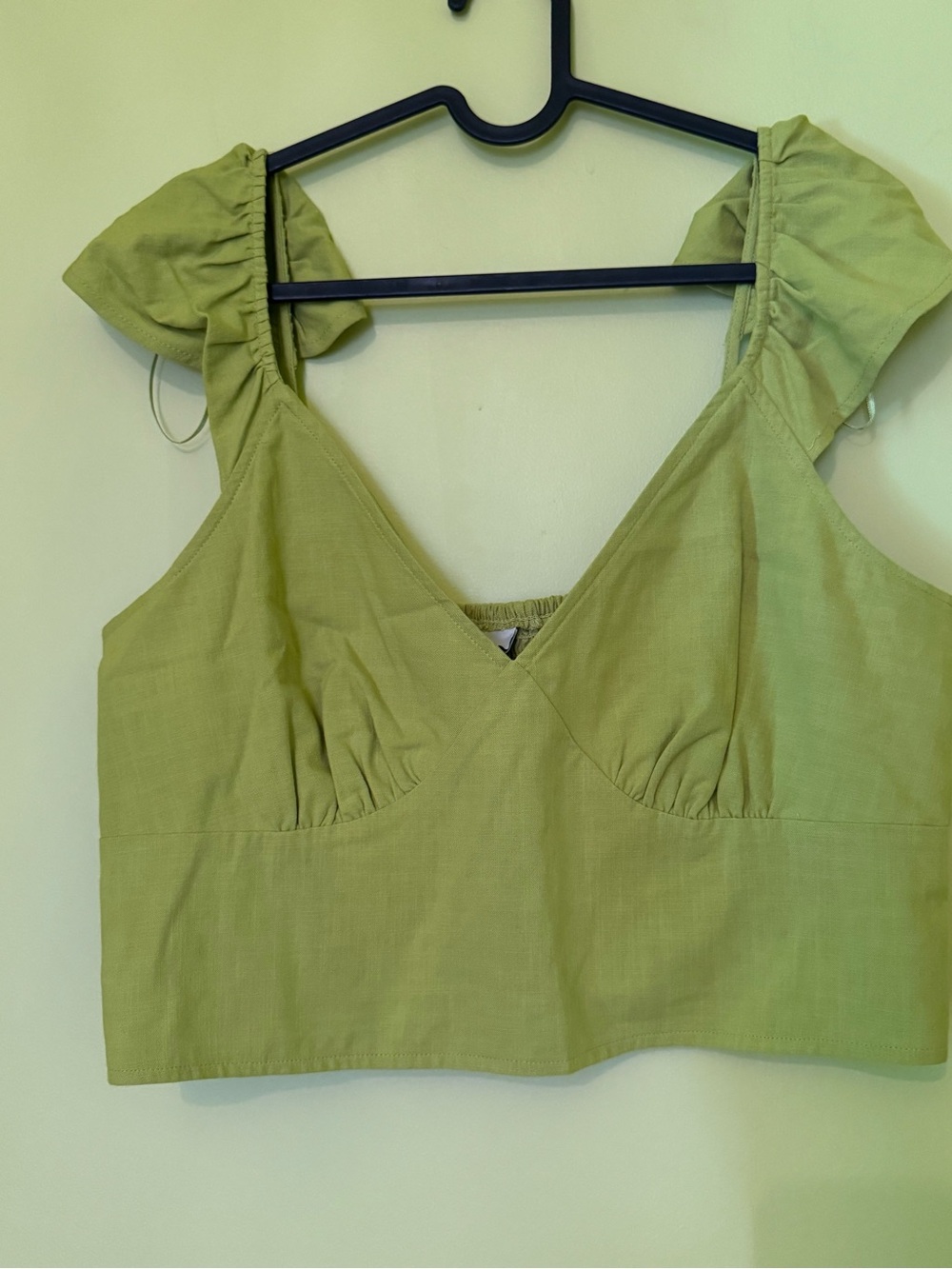 A New Day green crop top with ruffle detail, size M